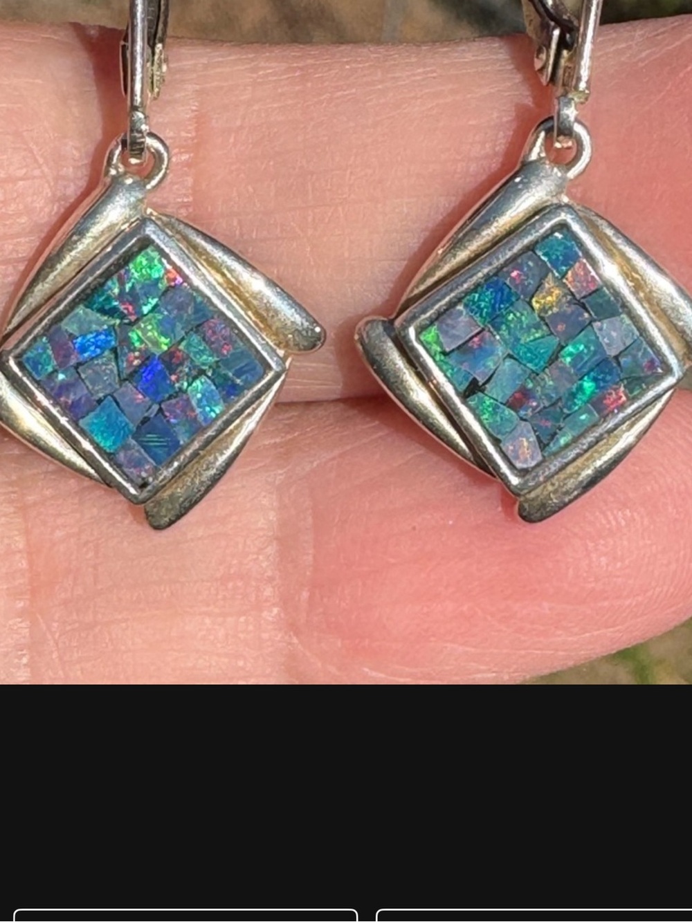 925 mosaic opal dangle lever back earrings.